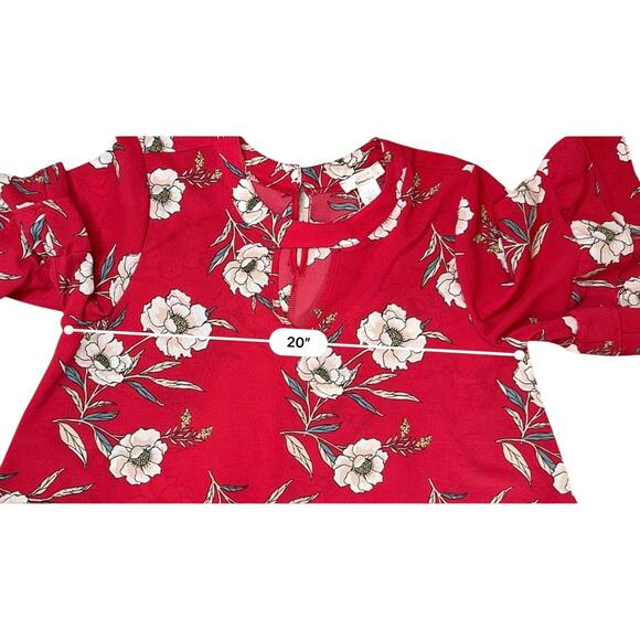 URBAN Romantics Red Floral Swing Blouse LARGE Keyhole Neck Ruffle Sleeves NWOT - Picture 5 of 9